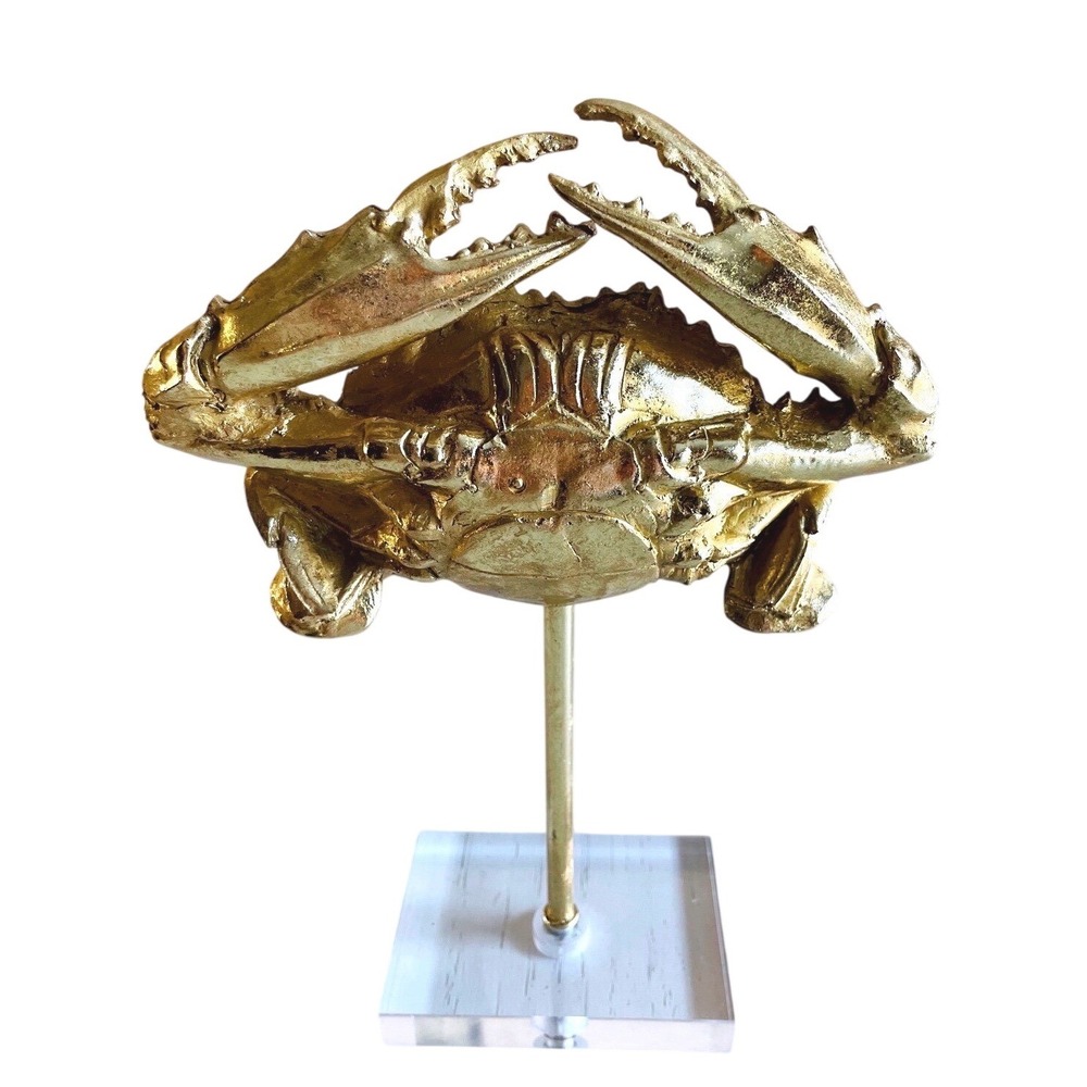 Gold Crab Sculpture on Acrylic Stand Coastal‎ Decor Nautical Accent
